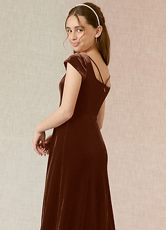 Azazie Gabi Junior Umber A-Line Velvet Dress image7