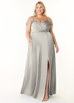 Azazie Ocean Bridesmaid Dresses Pebble A-Line V-Neck Pleated Stretch Satin Dress image6