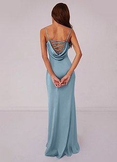 Barbie ♥ Azazie Bridesmaid Dresses Moody Blue Mermaid Corset Stretch Satin Dress image2