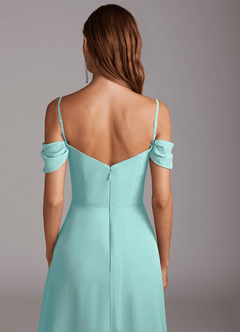Azazie Marley Jurken voor bruidsmeisjes Converteerbaar Jurk van Chiffon met A-Lijn Off the Shoulder Aqua image9