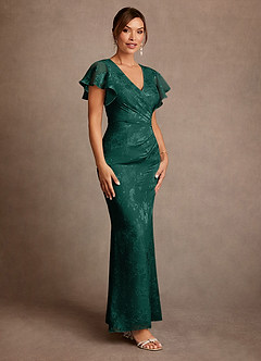 Azazie Dorina Klänningar till brudens mor Klä Tubklänning i Blommig Jacquard Plisserad Tallgrön image3