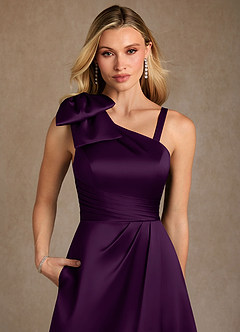 Azazie Easton Mother of the Bride Dresses Grape A-Line One Shoulder Stretch Satin Dress image5