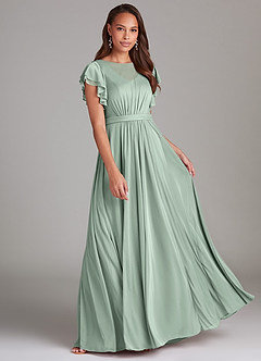 Azazie Daphne Modest Bridesmaid Dresses A-Line Ruched Mesh Floor-Length Dress image1