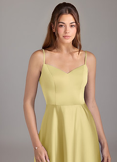 Azazie Marley Bridesmaid Dresses Lemon Sorbet A-Line Off the Shoulder Stretch Satin Convertible Dress image2