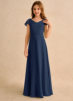 Azazie Nari Girls Formal Flower Girl Dresses Dark Navy A-Line with Sleeves Chiffon Dress image5