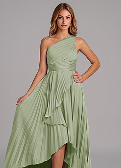 Azazie Lyrica 신부 들러리 드레스 A라인 한쪽 어깨 스트레치 새틴 비대칭 드레스 image4