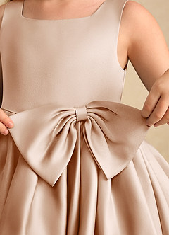 Azazie Jessie Flower Girl Dresses English Rose A-Line Bow Matte Satin Dress image7