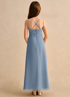 Azazie Zaida Girls Formal Flower Girl Dresses Dusty Blue A-Line Pleated Chiffon Dress image2