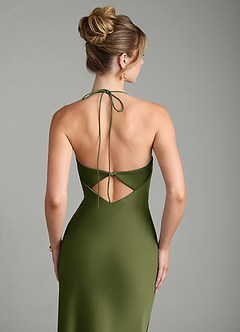 Azazie Mae Bridesmaid Dresses Olive Mermaid Pleated Stretch Satin Dress image2