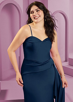 Barbie ♥ Azazie Jurken voor bruidsmeisjes Converteerbaar Jurk van Stretch Satijn met Kolom Strapless Donkere Marine image12