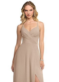 Azazie Davis Jurken voor bruidsmeisjes Jurk van Chiffon met A-Lijn V-hals Taupe image4