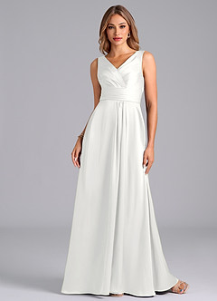 Azazie Karina Bridesmaid Dresses White A-Line Pleated Stretch Satin Dress image4
