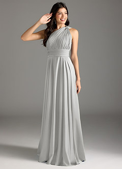 Azazie Charlize Bridesmaid Dresses Silver A-Line One Shoulder Stretch Satin Dress image1