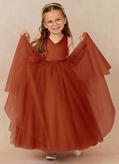 Azazie Marybell vestidos de niña de las flores Vestido de Pimenton de Tul de Corte En A con Lazo image3