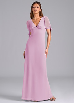 Azazie Pheby Bridesmaid Dresses Candy Pink A-Line Pleated Chiffon Dress image1