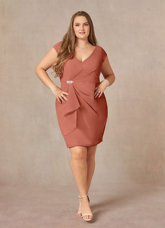 Azazie Nola Abiti per la Madre della Sposa Abito Tubino in Chiffon con Scollo a V a Pieghe Argilla image6