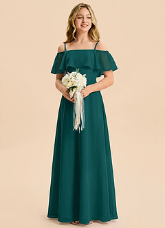 Azazie Maggie Junior Peacock A-Line Off the Shoulder Chiffon Dress image4