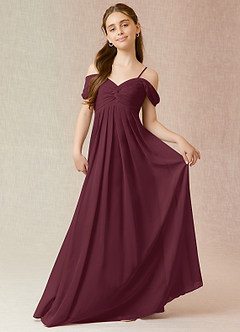 Azazie Kaitlynn Junior Cabernet A-Line Off the Shoulder Chiffon Dress image1