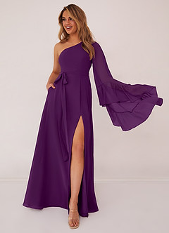 Barbie ♥ Azazie Bridesmaid Dresses Grape A-Line Long Sleeve Chiffon Dress image1