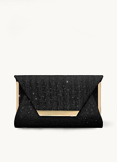 front Elegante embrague con solapa de purpurina.