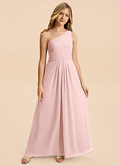 Azazie Emmie Junior Powder Pink A-Line Pleated Chiffon Dress image4