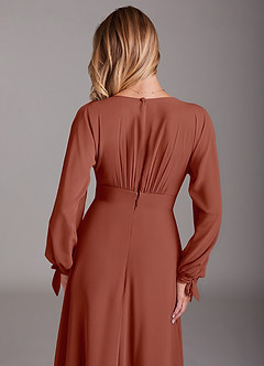 Azazie Matilda Bridesmaid Dresses Auburn A-Line Long Sleeve Chiffon Dress image8