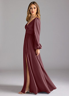 Azazie Norah Bridesmaid Dresses Sangria A-Line Stretch Satin Dress image4