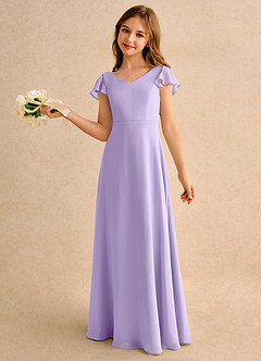 Azazie Nari Girls Formal Flower Girl Dresses Lilac A-Line with Sleeves Chiffon Dress image1