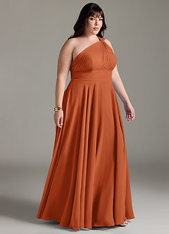 Azazie Charlize Bridesmaid Dresses Burnt Orange A-Line One Shoulder Chiffon Dress image10