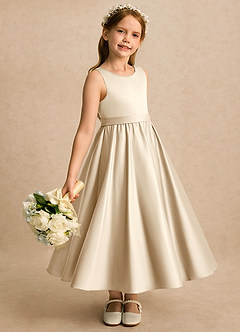 Azazie Karlie Flower Girl Dresses Champagne A-Line Pleated Matte Satin Dress image2