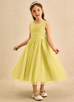 Azazie Macaron Flower Girl Dresses Canary A-Line Pleated Tulle Dress image4