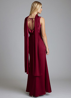 Azazie Tallie Bridesmaid Dresses Burgundy Mermaid Pleated Stretch Satin Dress image4