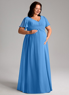 Azazie Verna Brautjungfernkleider für Schwangere A-Linie V-Hals Gerüscht Chiffon Bodenlänge Kleid image10