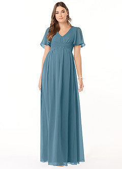 Azazie Verna Maternity Bridesmaid Dresses A-Line V-Neck Ruched Chiffon Floor-Length Dress image1