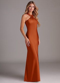 Azazie Doretta Bridesmaid Dresses Burnt Orange Mermaid Pleated Stretch Satin Dress image3