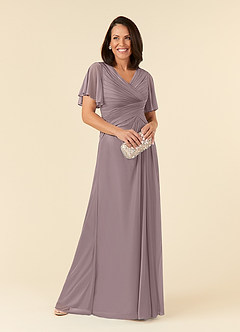 Azazie Emmeline Mother of the Bride Dresses Dusk A-Line V-Neck Pleated Mesh Dress image1