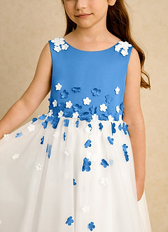 Azazie Eleni Blumenmädchenkleider Ballkleid Schleifen Tüll Kleid Elfenbein Blauhäher image7