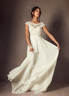 Azazie Brynslee Wedding Dresses Cream A-Line Scoop Sequins Chiffon Dress image7