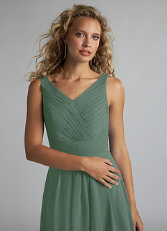 Azazie Grace Bridesmaid Dresses Eucalyptus A-Line Pleated Chiffon Dress image5