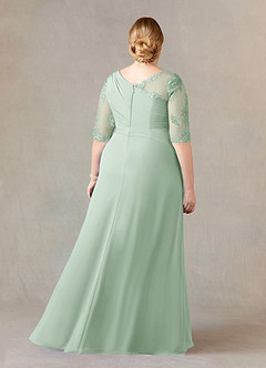Azazie Dionysus Mother of the Bride Dresses A-Line Boatneck Lace Chiffon Floor-Length Dress image7