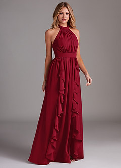 Azazie Avary Bridesmaid Dresses Burgundy A-Line Pleated Chiffon Dress image5