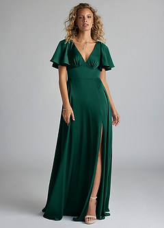 Azazie Kimber Bridesmaid Dresses Emerald A-Line Ruched Stretch Satin Dress image3