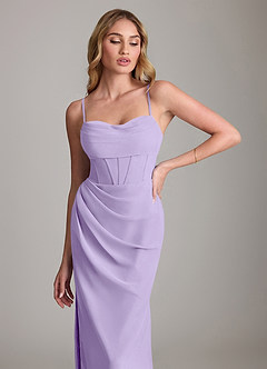 Azazie Mai Vestidos de damas de honor Vestido de Lila de Gasa de Corte Recto con Plisado image5