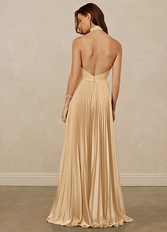 Christian Siriano Bridal for Azazie 1007 Bridesmaid Dresses Gold A-Line Pleated Stretch Satin Dress image6