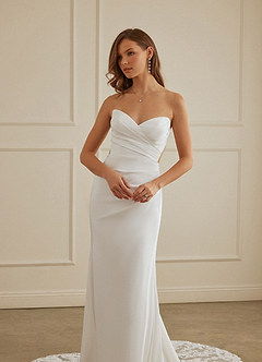 Christian Siriano Bridal for Azazie 2004 Robes de mariée Robe Fourreau en Crêpe Dos Satin Dentelle Diamant Nude image6