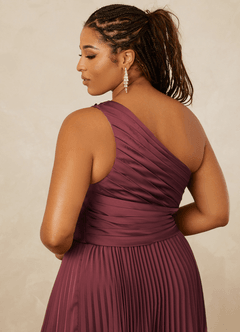 Christian Siriano Bridal for Azazie 1008 Bridesmaid Dresses Merlot A-Line One Shoulder Stretch Satin Dress image15