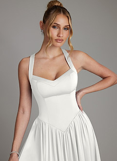 Azazie Francis Bridesmaid Dresses White A-Line Corset Stretch Satin Dress image4