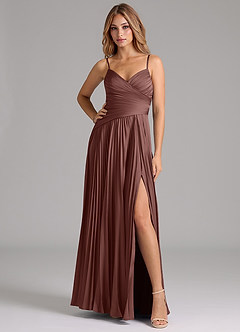 Azazie Vini Brautjungfernkleider A-Linie Plissee Stretch-Satin Kleid Espresso image3