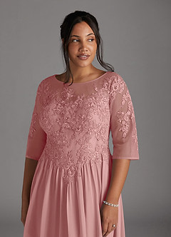 Azazie Mirielle Kleider für die Brautmutter A-Linie Schaufel Spitze Chiffon Kleid Altrosa image12