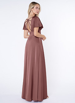 Azazie Lani Bridesmaid Dresses Vintage Mauve A-Line Flounce Sleeve Stretch Satin Dress image5